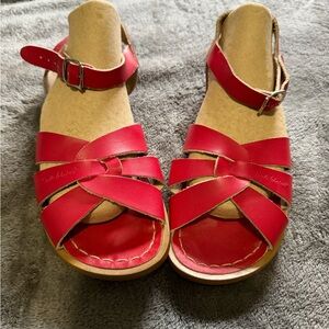 Chic Red Leather Sandals by